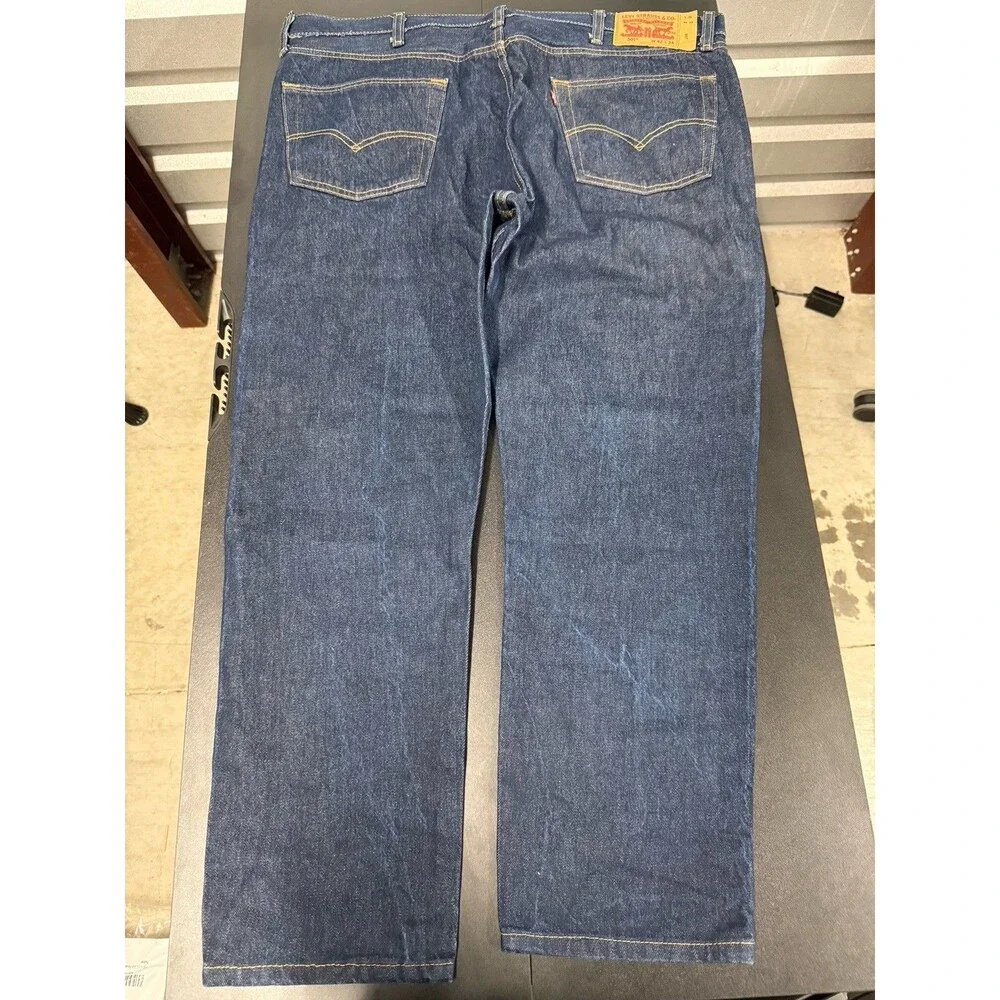 Levi-s Men's Blue Dark Wash Denim Jeans Straight Regular Fit Mid Rise Button